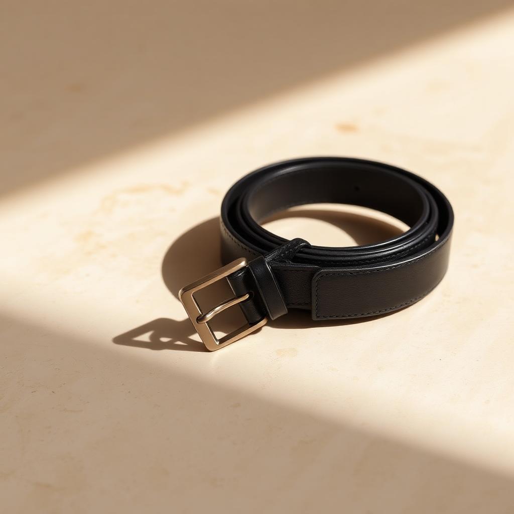 The UNSTRCT Minimal Dress Belt in Black, laid flat