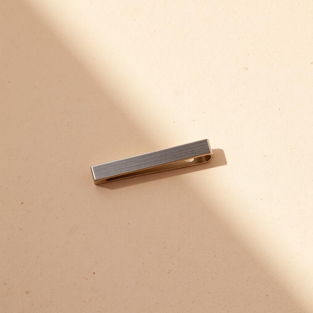 The UNSTRCT Tie Bar in Brushed Silver, laid flat
