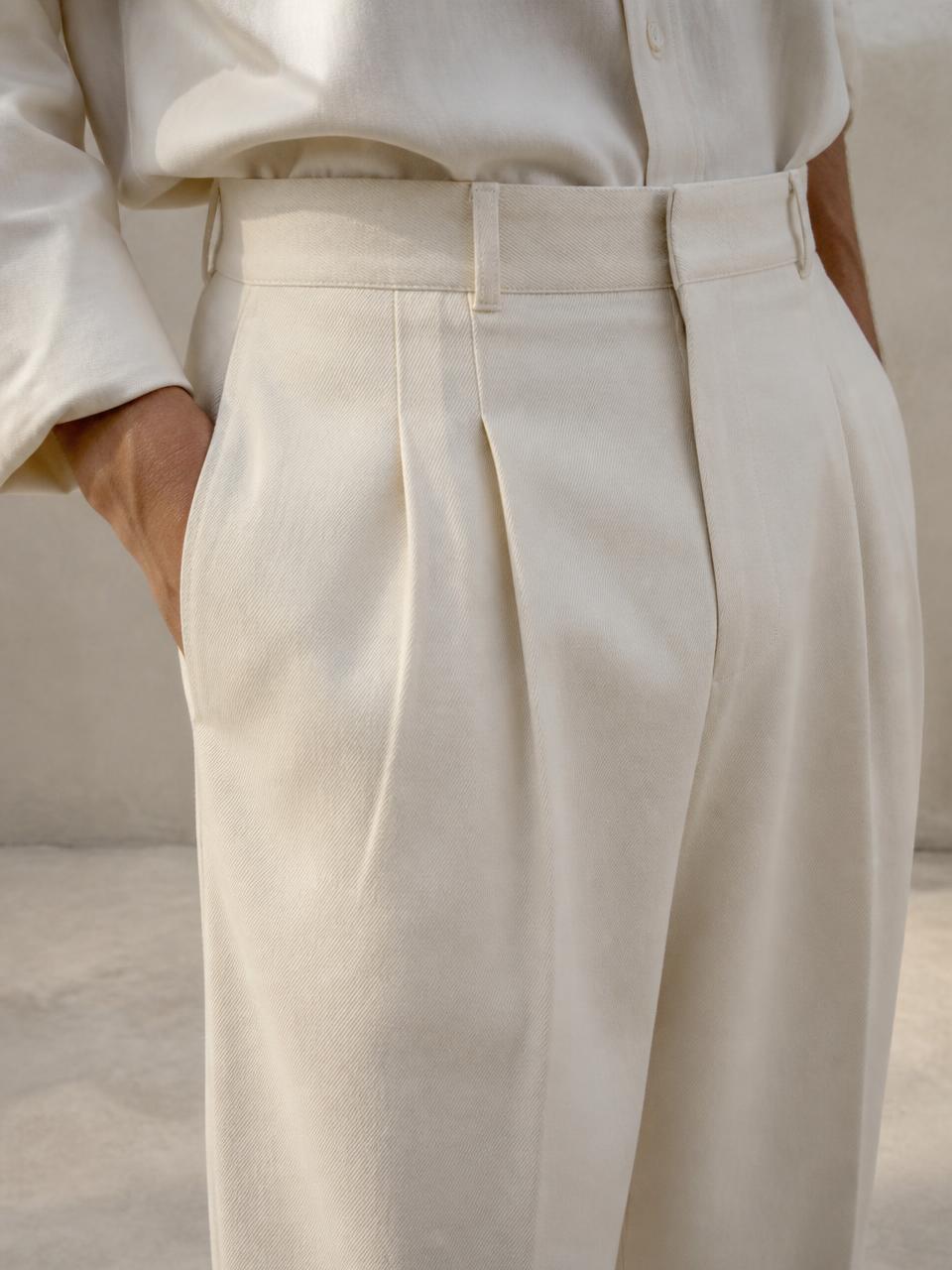 Close-up of the double front pleats