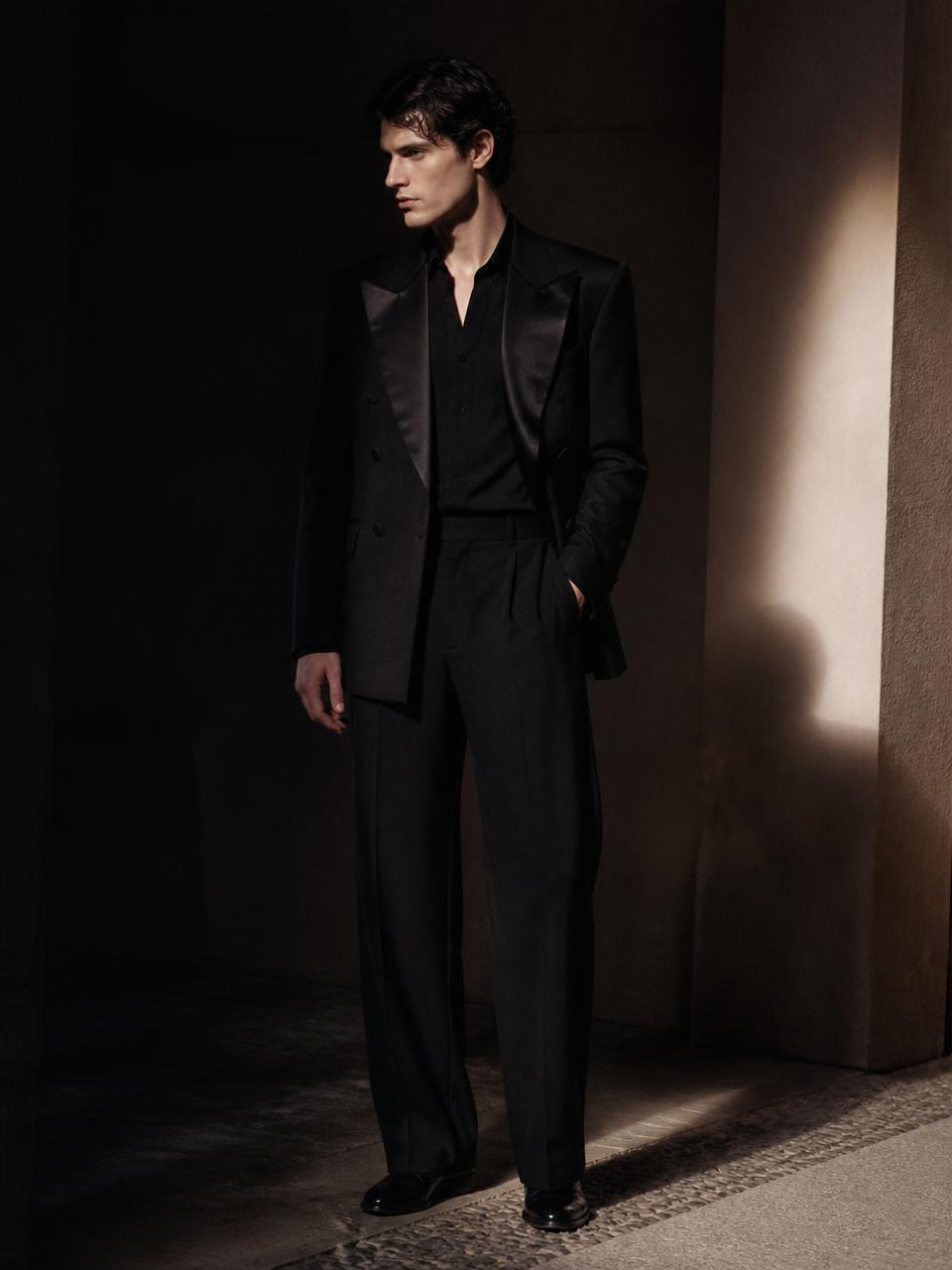 Early development image of the UNSTRCT tuxedo in black evening cloth